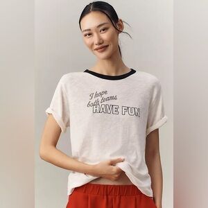 NWT Anthropologie Maeve Graphic Ringer Tee Sports Super Bowl Sz L $58